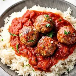 Italian Meatballs, Sauce + Rice