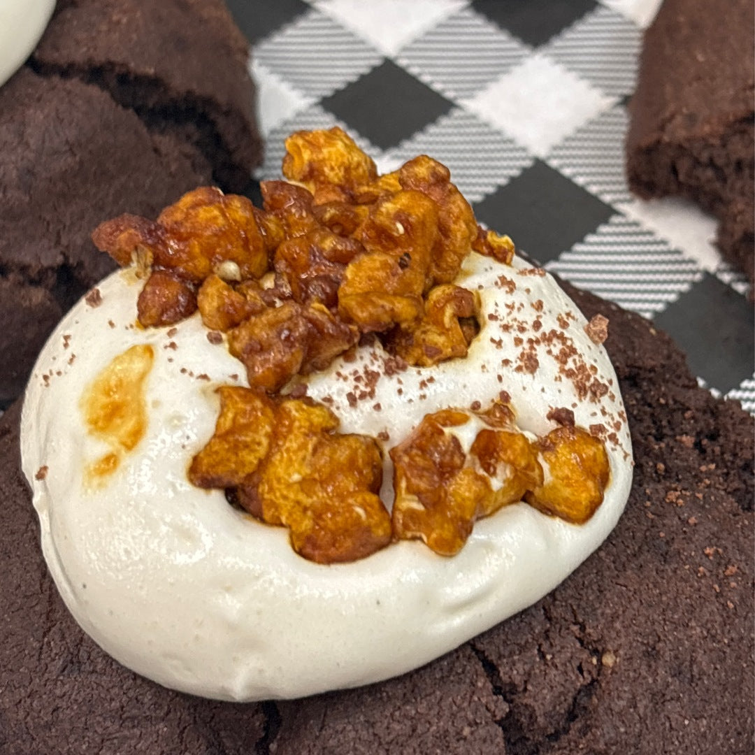 Choc Marshmallow &amp; Caramel Popcorn Cookie